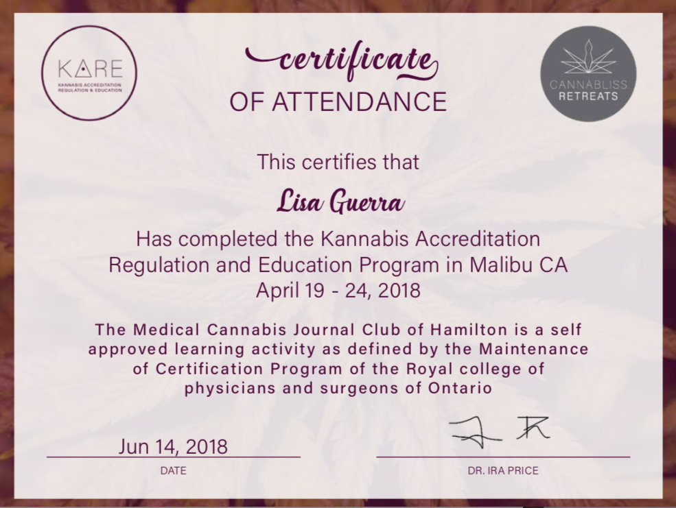 KARE Cannabis Certificate Dr Ira Price Canada cannabis