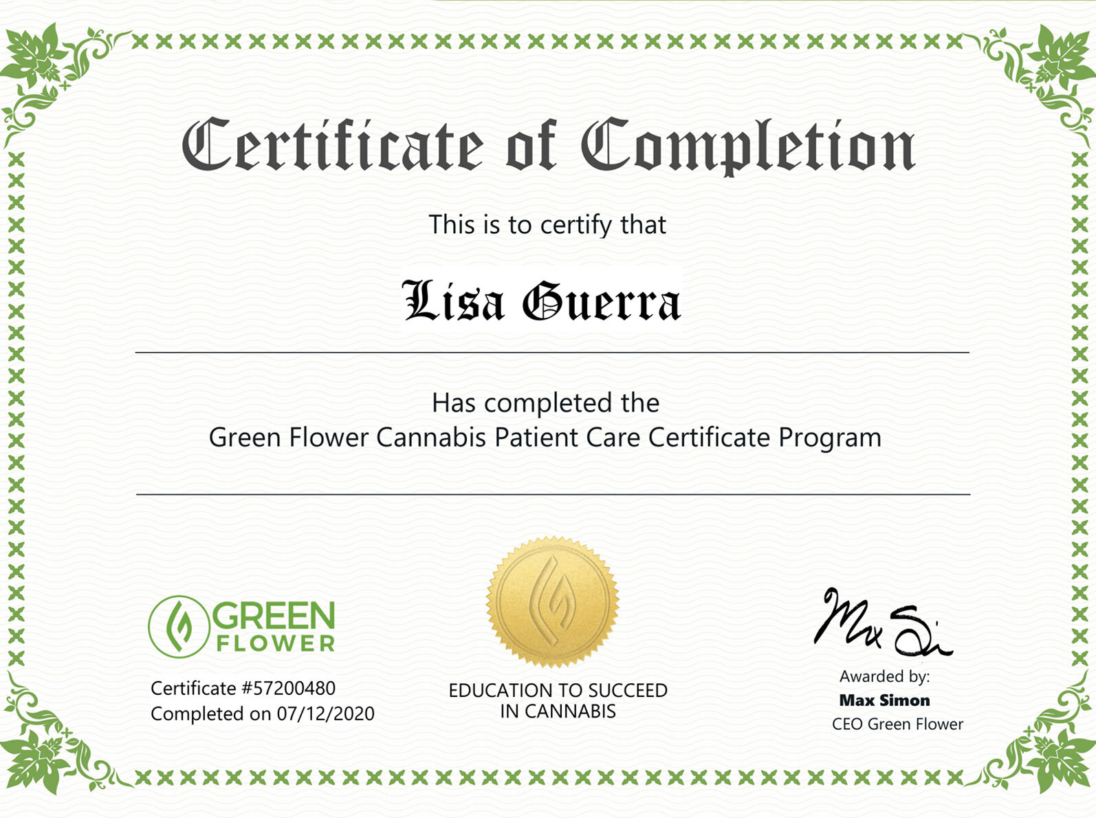 Seedella cannabis consultation certificate 1