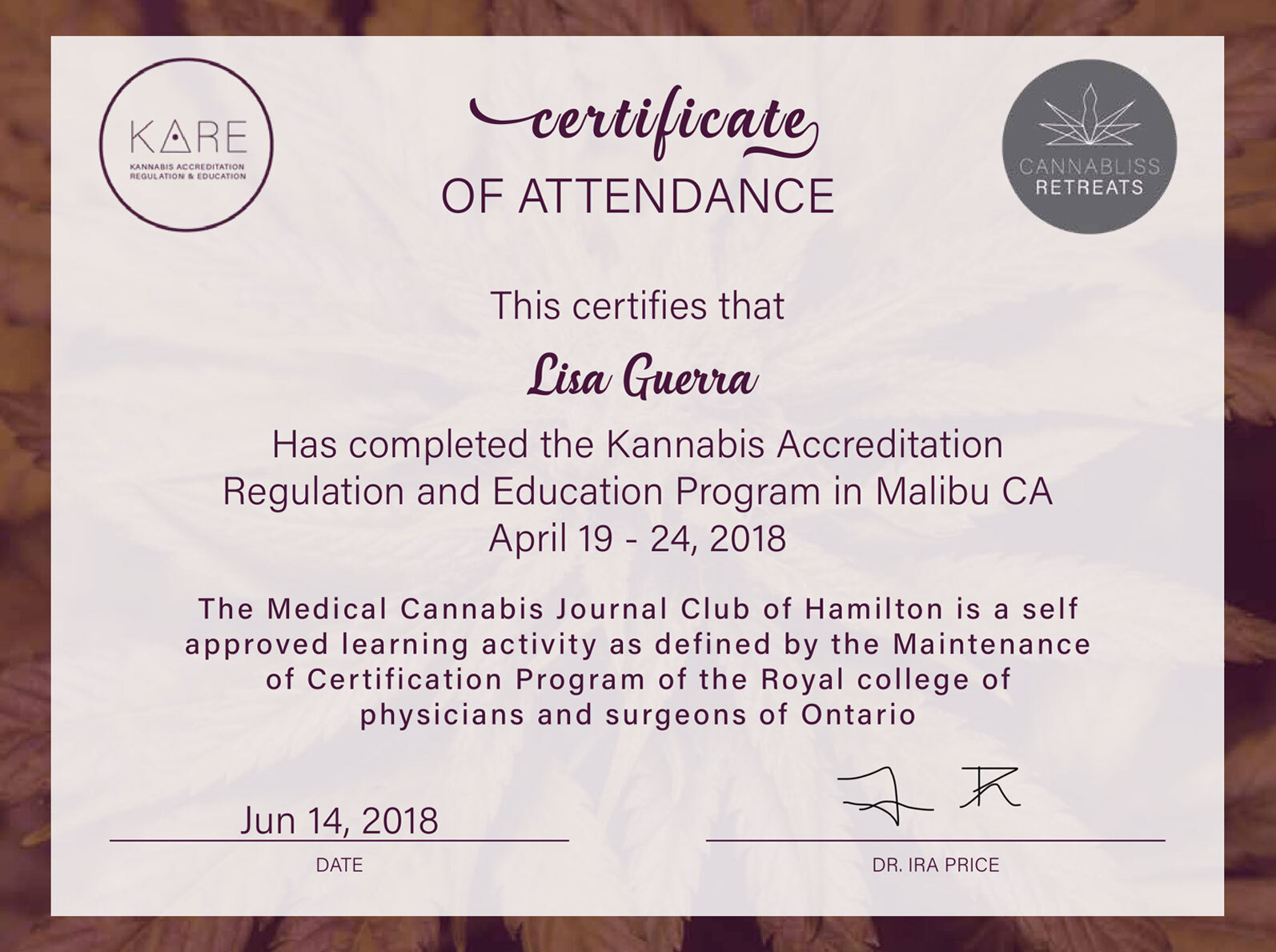 Seedella cannabis consultation certificate 2
